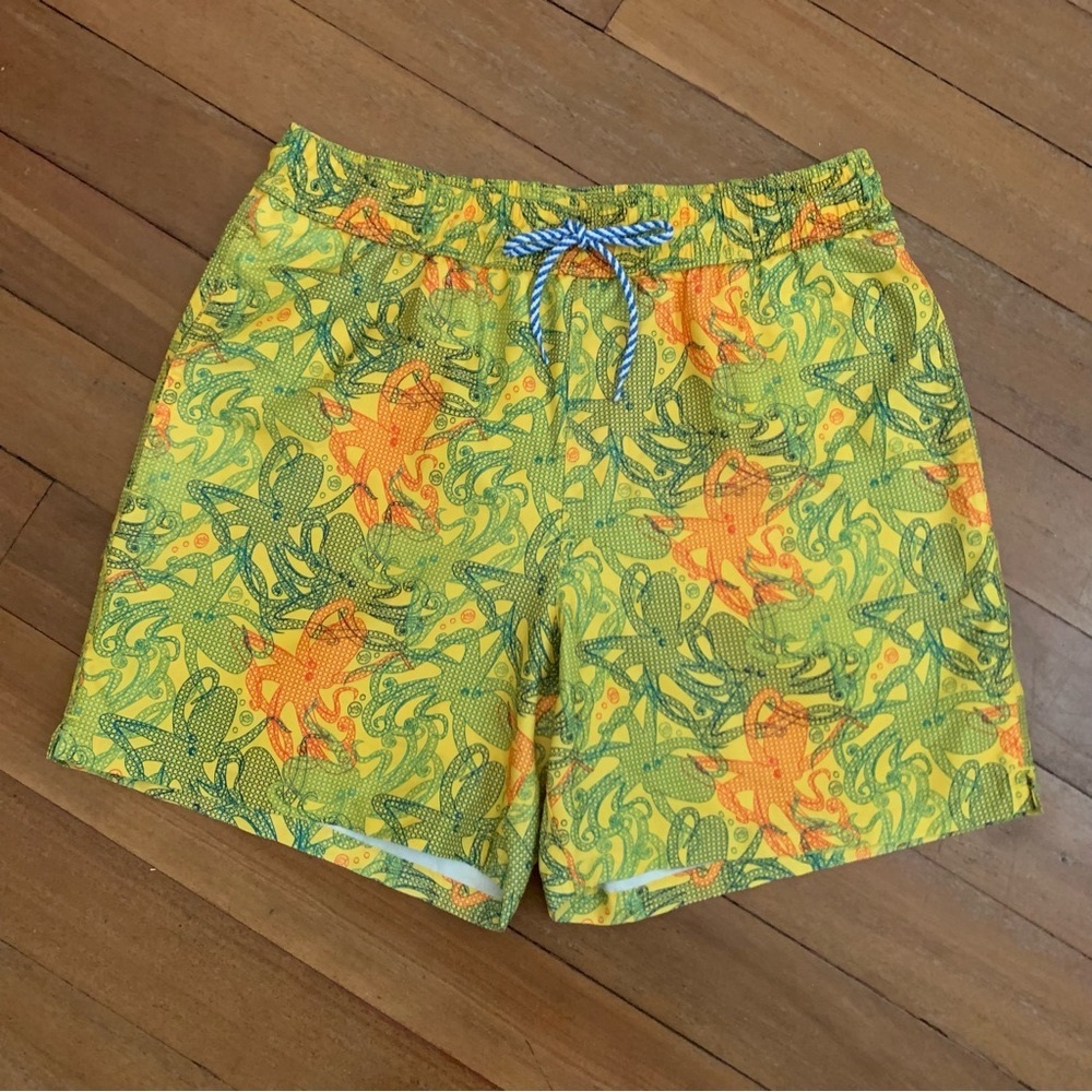 Southern Tide Octopus Print Swim Trunks Yellow/Blue